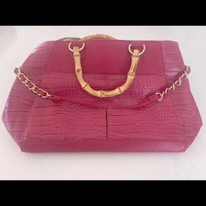 Olivia + Joy women’s pink faux leather textured satchel handbag purse